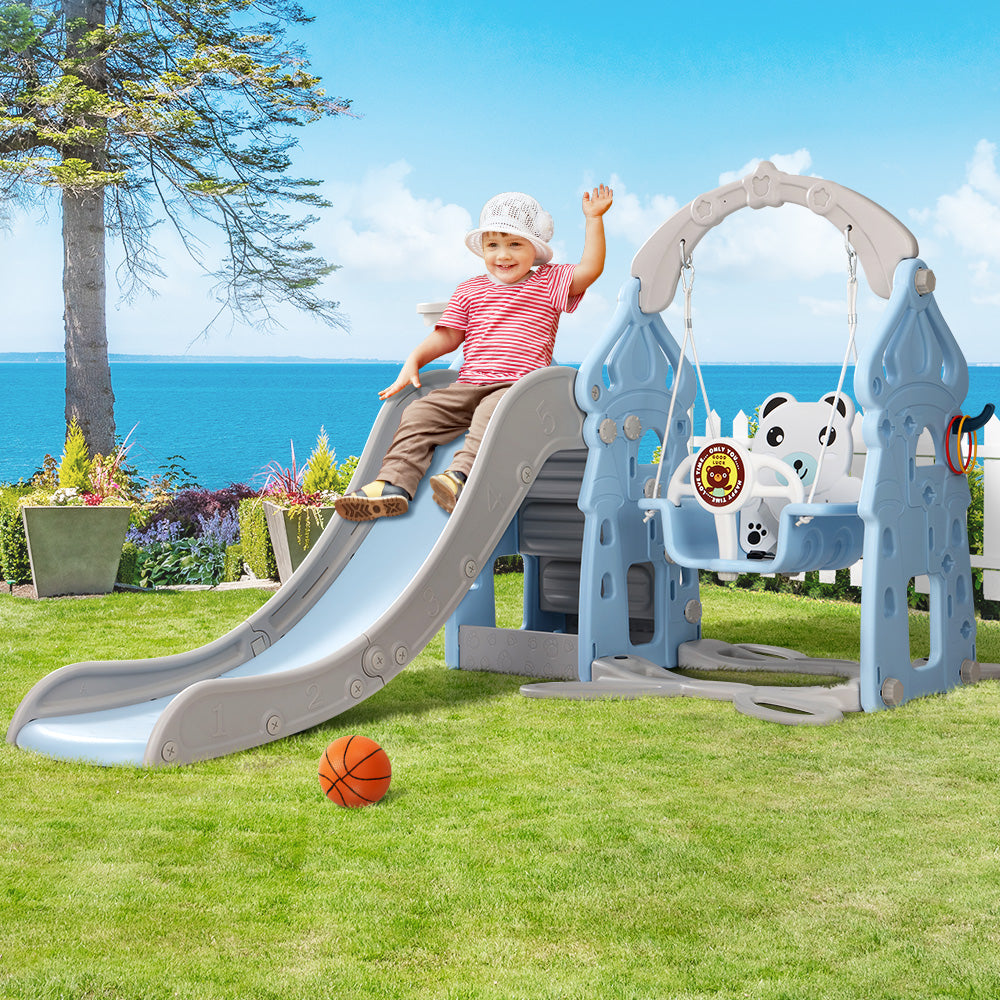 Keezi Kids Slide Swing Set Basketball Hoop Rings Outdoor Playground 170cm Blue 7
