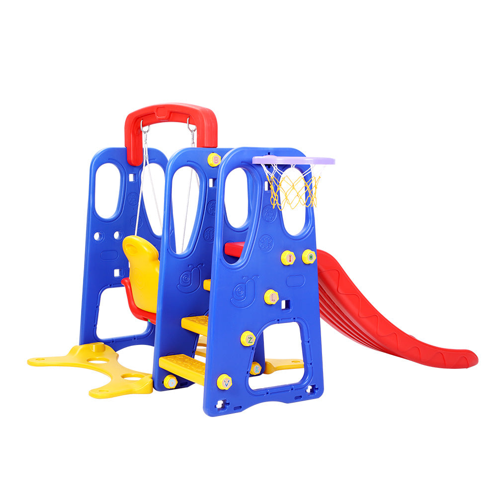 Keezi Kids Slide Swing Set Basketball Hoop Outdoor Playground Toys 120cm Blue 4