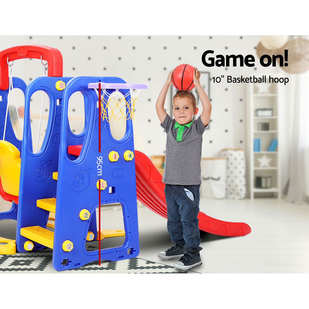Keezi Kids Slide Swing Set Basketball Hoop Outdoor Playground Toys 120cm Blue 7