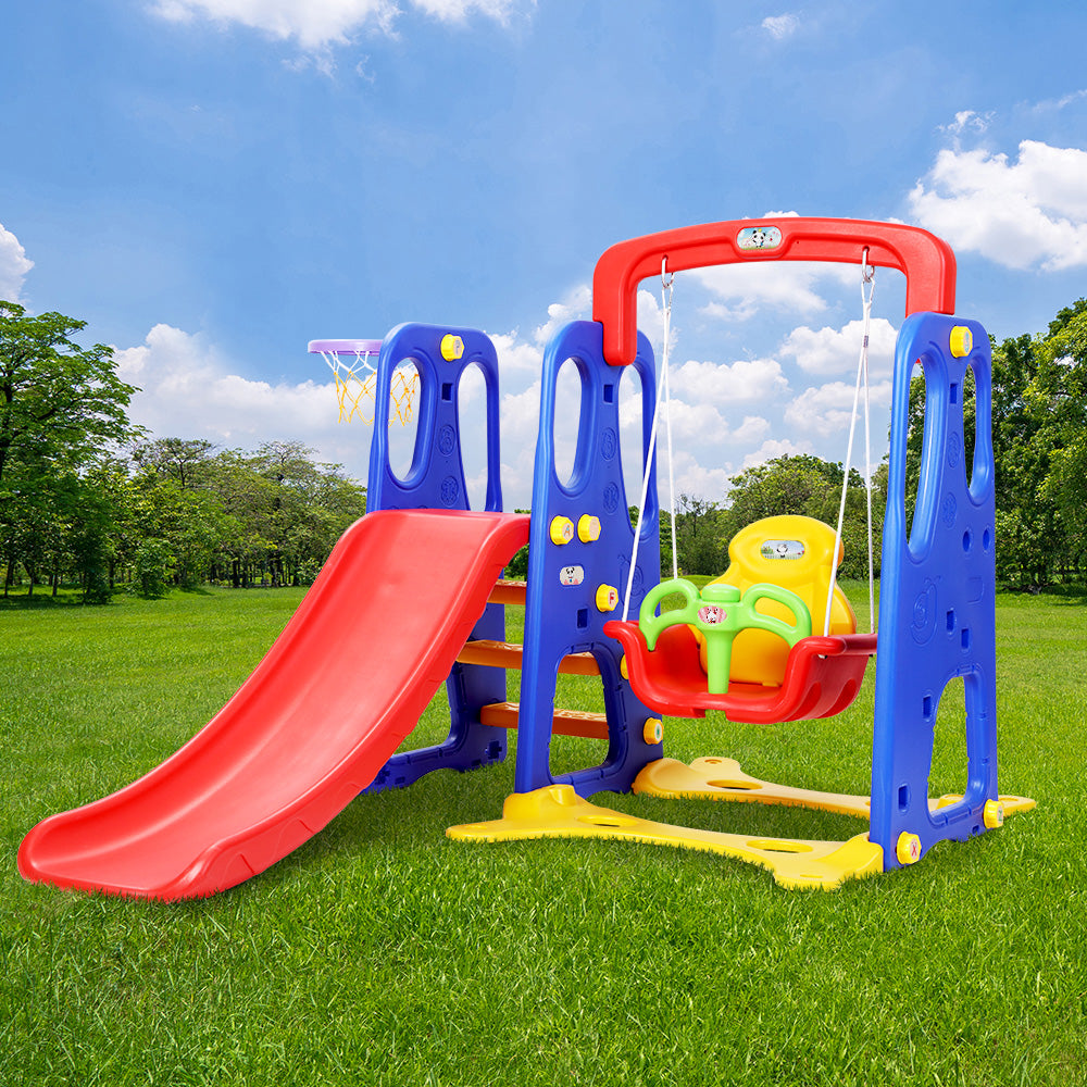 Keezi Kids Slide Swing Set Basketball Hoop Outdoor Playground Toys 120cm Blue 8