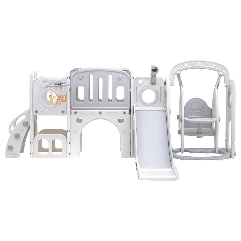 Keezi Kids Slide Swing Set Basketball Hoop Ring Football Outdoor Toys 132cm grey 3