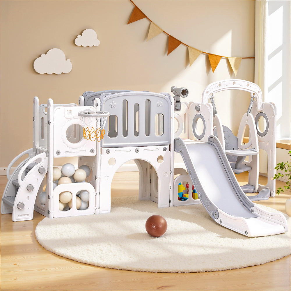 Keezi Kids Slide Swing Set Basketball Hoop Ring Football Outdoor Toys 132cm grey 6