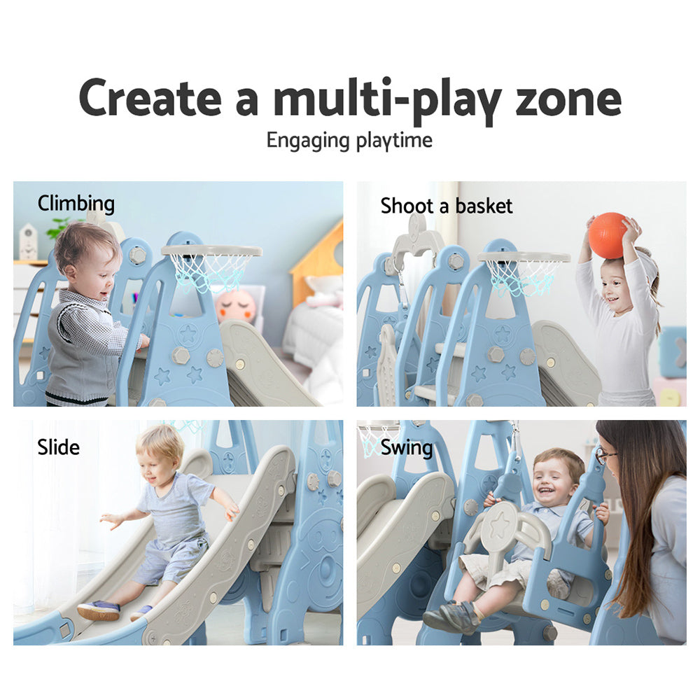 Keezi Kids Slide Swing Set Basketball Hoop Outdoor Playground Toys 170cm Blue 5