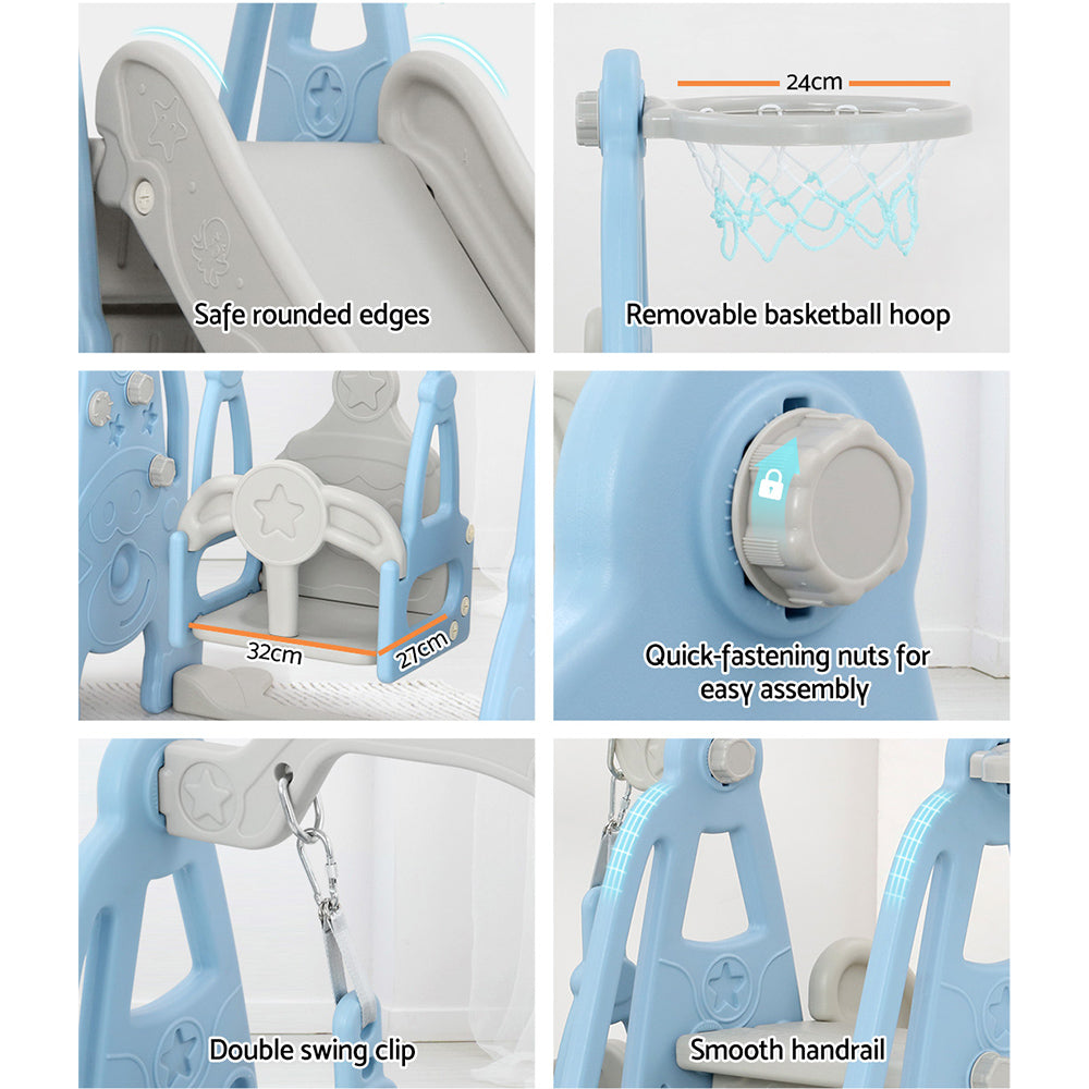 Keezi Kids Slide Swing Set Basketball Hoop Outdoor Playground Toys 170cm Blue 6