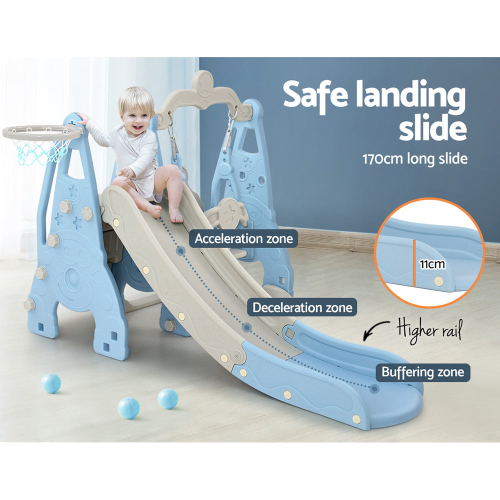 Keezi Kids Slide Swing Set Basketball Hoop Outdoor Playground Toys 170cm Blue 7