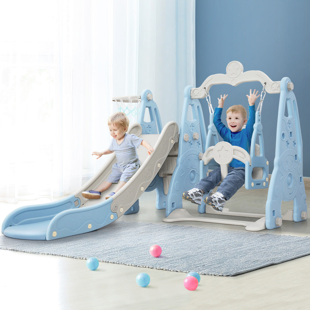 Keezi Kids Slide Swing Set Basketball Hoop Outdoor Playground Toys 170cm Blue 8