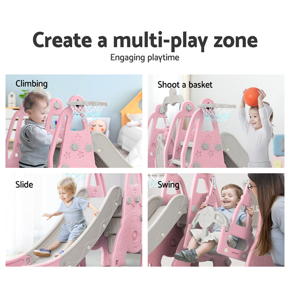 Keezi Kids Slide Swing Set Basketball Hoop Outdoor Playground Toys 170cm Pink 5