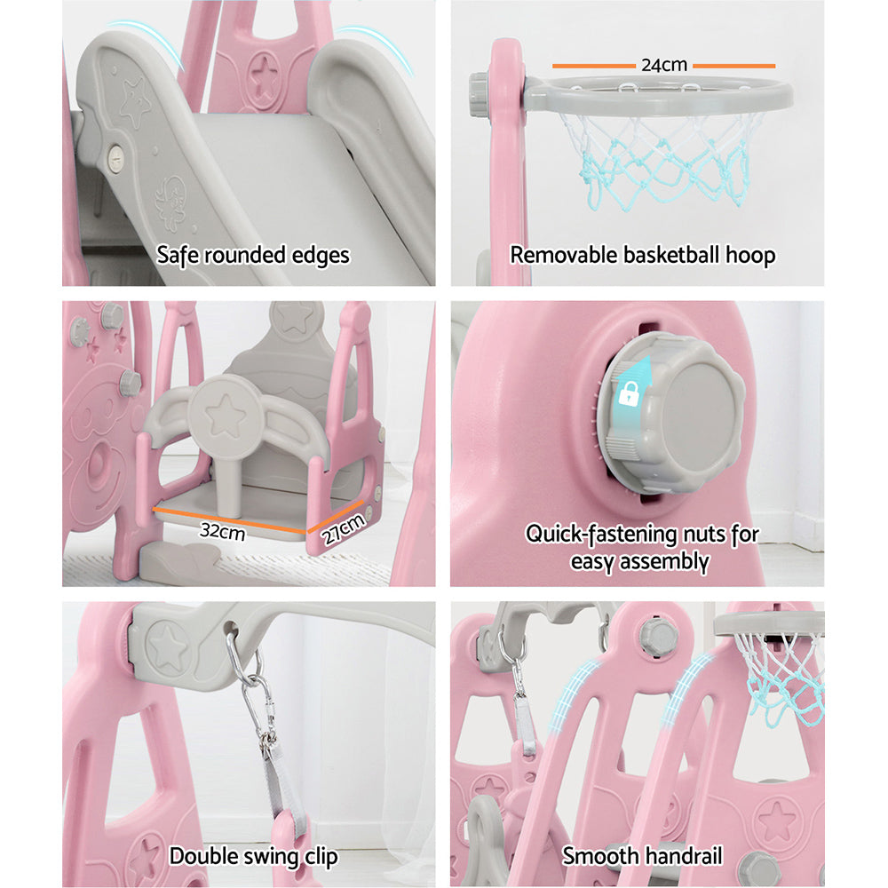 Keezi Kids Slide Swing Set Basketball Hoop Outdoor Playground Toys 170cm Pink 6