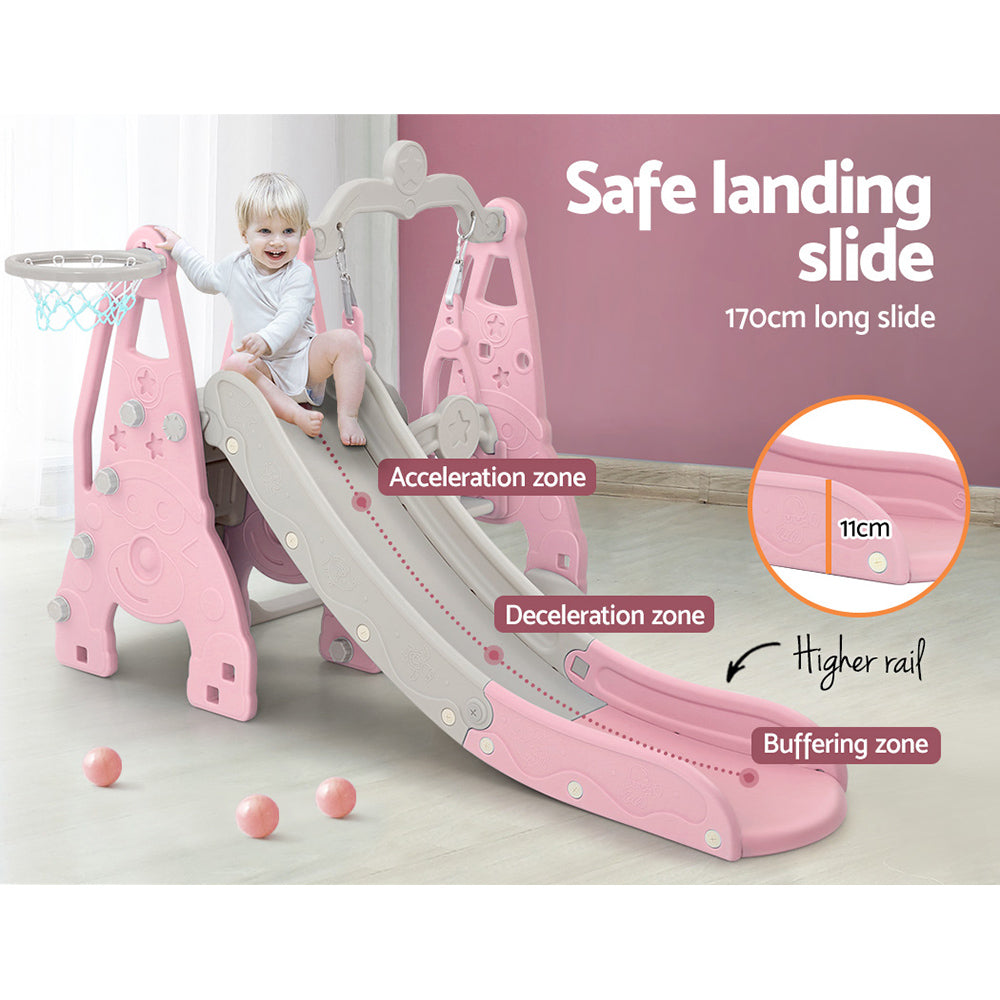 Keezi Kids Slide Swing Set Basketball Hoop Outdoor Playground Toys 170cm Pink 7