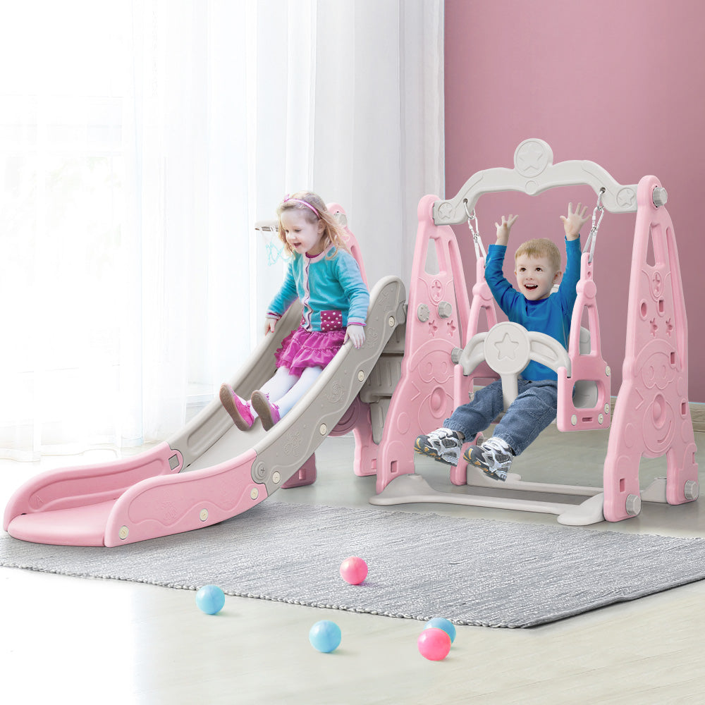 Keezi Kids Slide Swing Set Basketball Hoop Outdoor Playground Toys 170cm Pink 8
