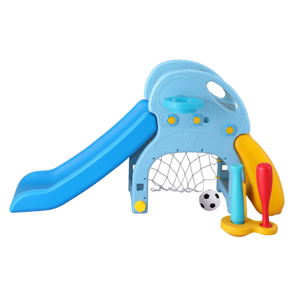 Keezi Kids Slide Set Baseball Bat Basketball Hoop Outdoor Playground 120cm Blue 3