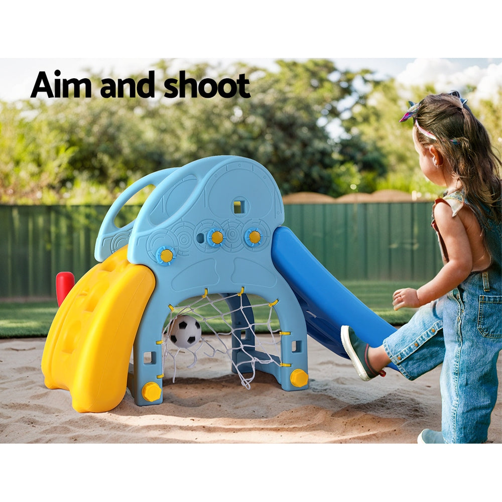 Keezi Kids Slide Set Baseball Bat Basketball Hoop Outdoor Playground 120cm Blue 4