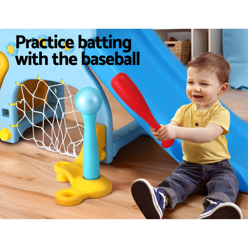 Keezi Kids Slide Set Baseball Bat Basketball Hoop Outdoor Playground 120cm Blue 5