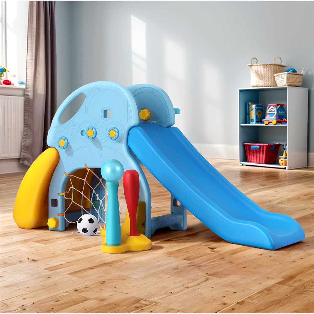 Keezi Kids Slide Set Baseball Bat Basketball Hoop Outdoor Playground 120cm Blue 7
