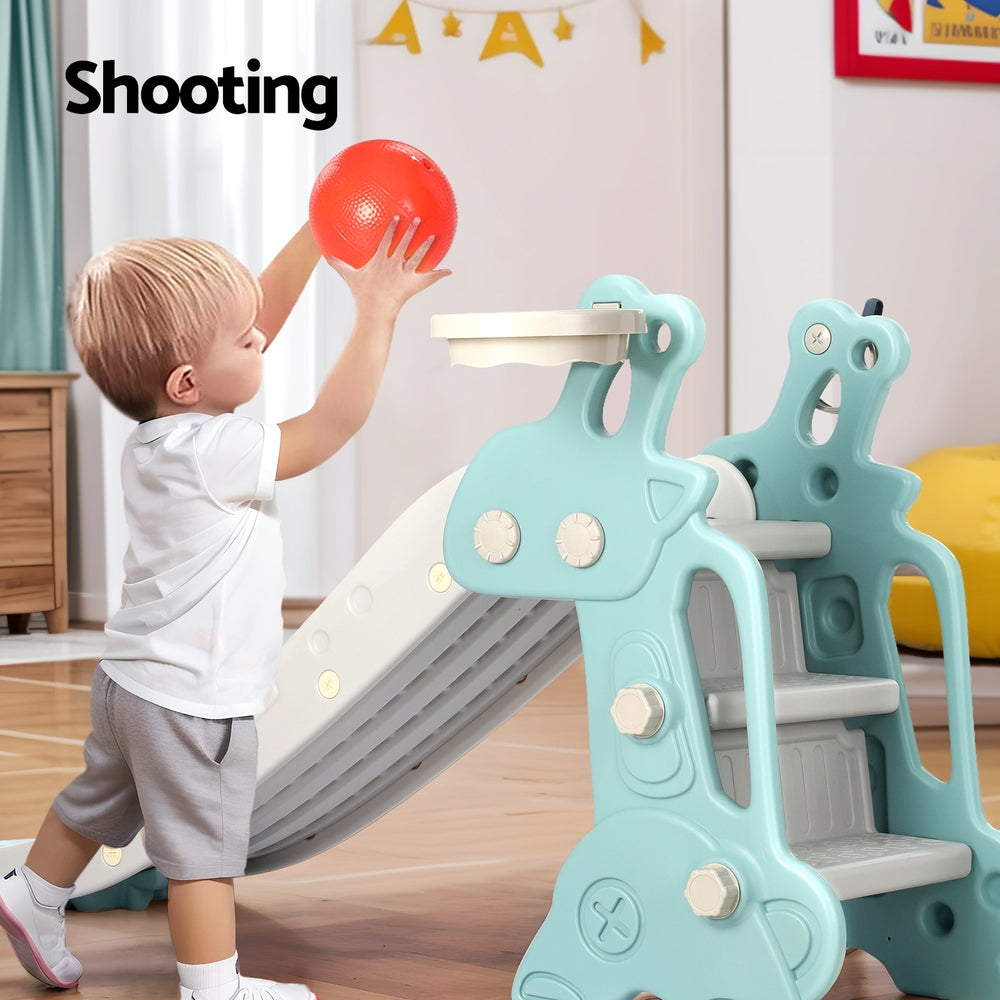 Keezi Kids Slide Set Basketball Hoop Ring Outdoor Playground Toy Deer 140cm Blue 5