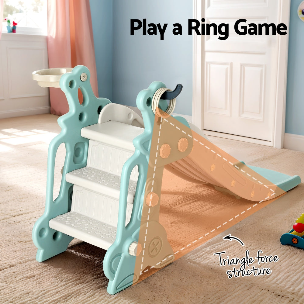 Keezi Kids Slide Set Basketball Hoop Ring Outdoor Playground Toy Deer 140cm Blue 6