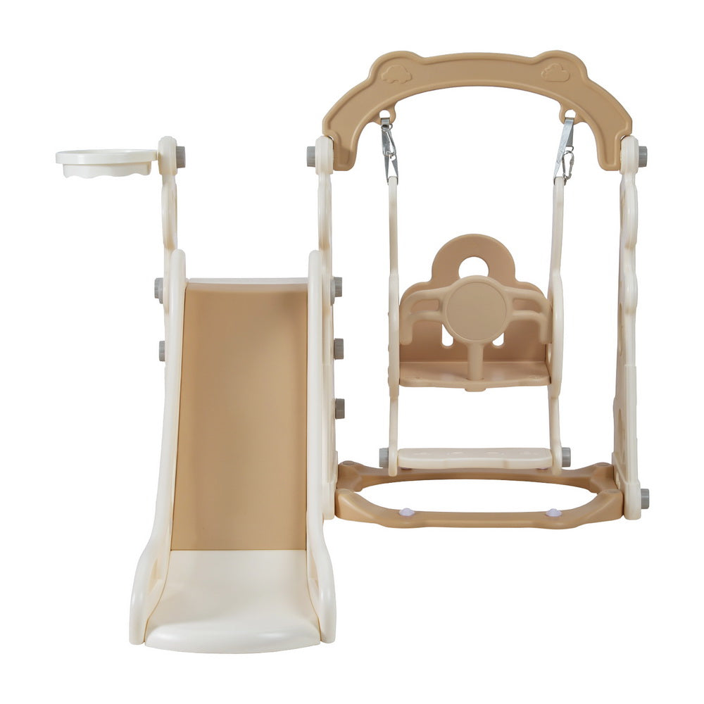 Keezi Kids Slide Swing Set Basketball Hoop Outdoor Playground Toys 160cm Beige 3