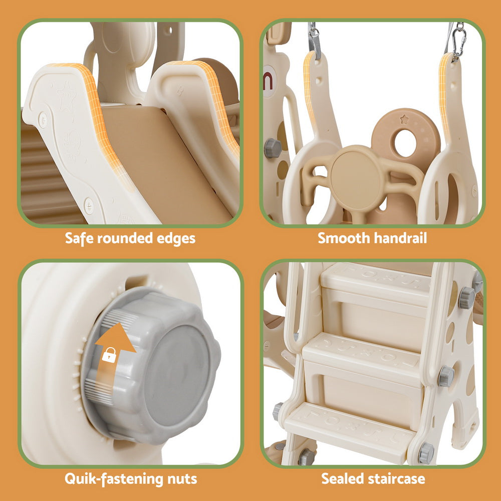 Keezi Kids Slide Swing Set Basketball Hoop Outdoor Playground Toys 160cm Beige 6