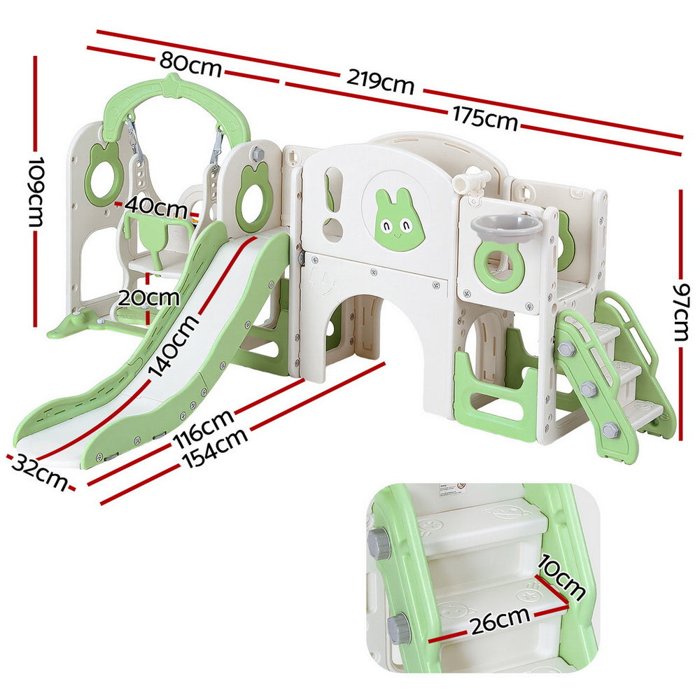 Keezi Kids Slide Swing Set Basketball Hoop Ring Football Outdoor Toys 140cm Green 3