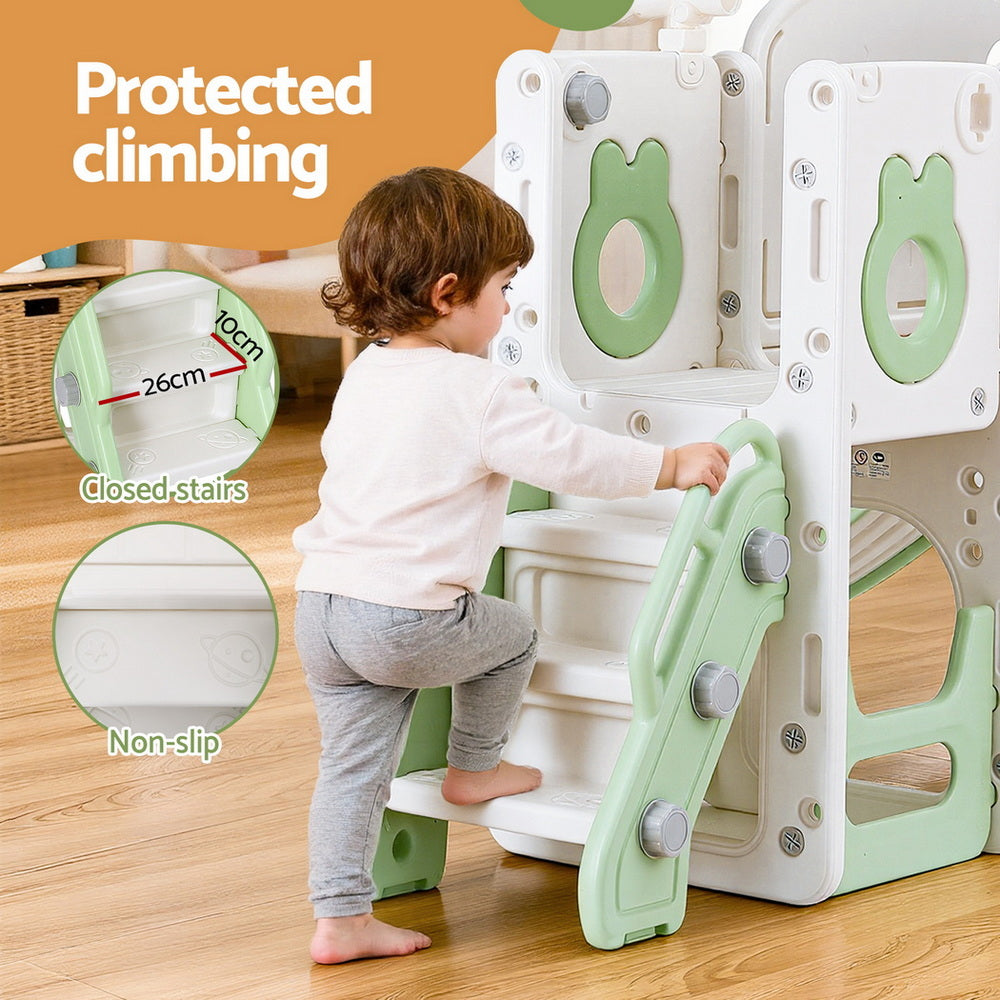 Keezi Kids Slide Swing Set Basketball Hoop Ring Football Outdoor Toys 140cm Green 5