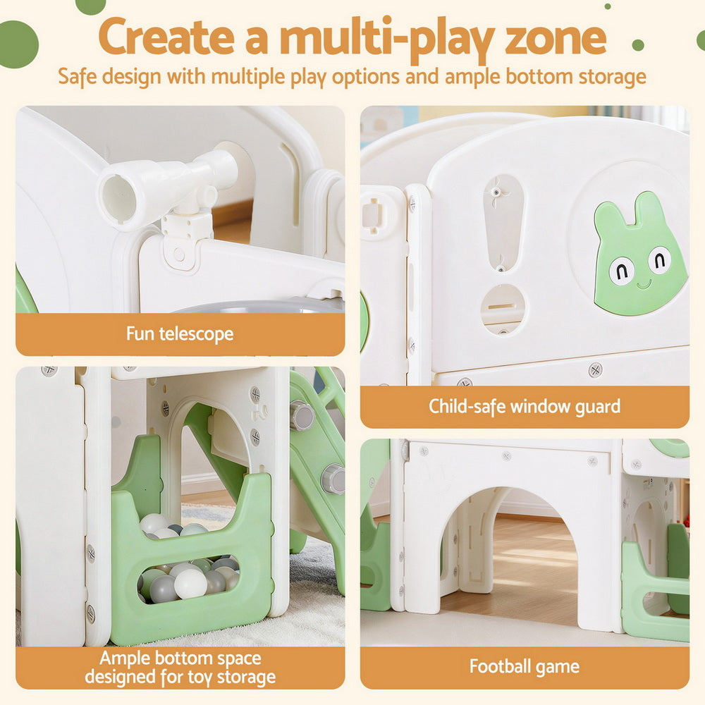 Keezi Kids Slide Swing Set Basketball Hoop Ring Football Outdoor Toys 140cm Green 7