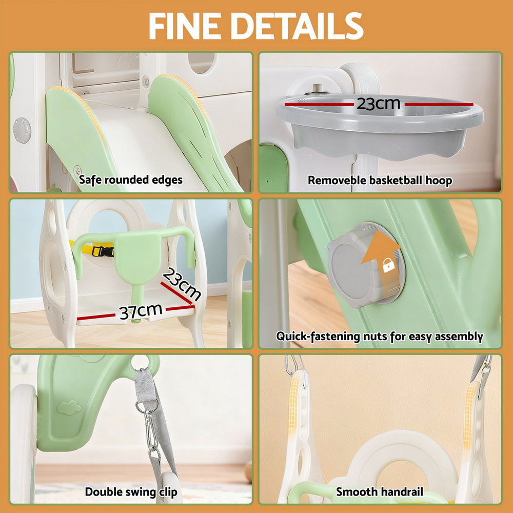 Keezi Kids Slide Swing Set Basketball Hoop Ring Football Outdoor Toys 140cm Green 9