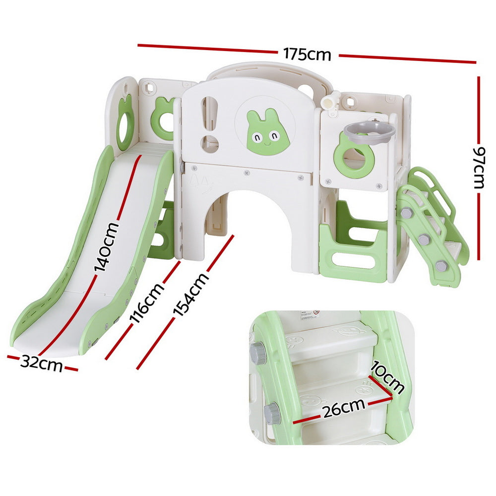 Keezi Kids Slide Swing Set Ball Hoop Rings Football Outdoor Toys Green 3