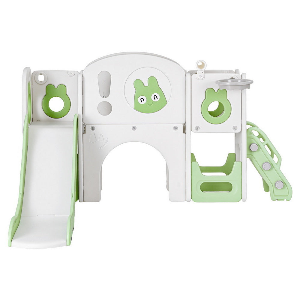 Keezi Kids Slide Swing Set Ball Hoop Rings Football Outdoor Toys Green 4