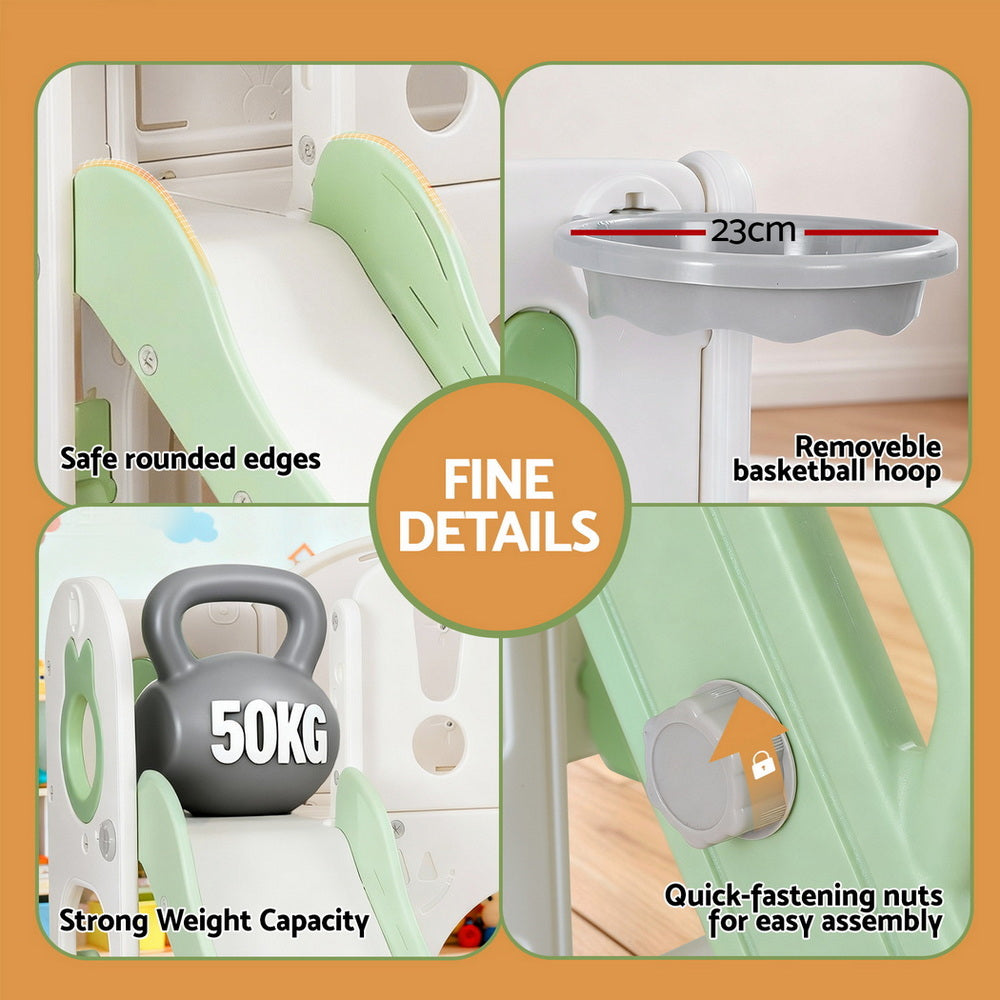 Keezi Kids Slide Swing Set Ball Hoop Rings Football Outdoor Toys Green 8