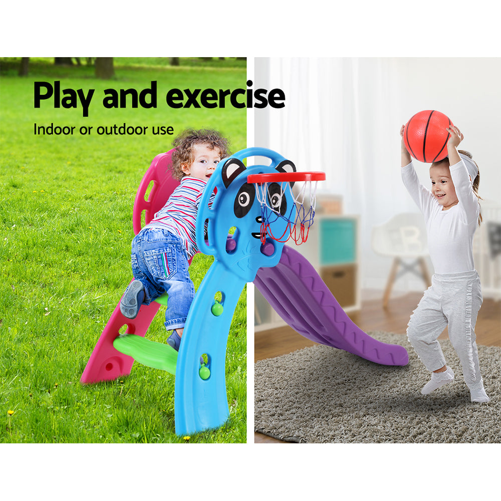 Keezi Kids Slide Set Basketball Hoop Indoor Outdoor Playground Toys 100cm Blue 4