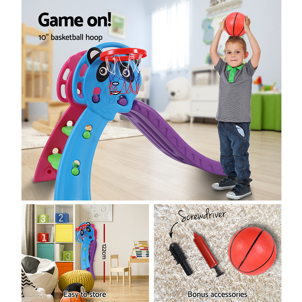 Keezi Kids Slide Set Basketball Hoop Indoor Outdoor Playground Toys 100cm Blue 6