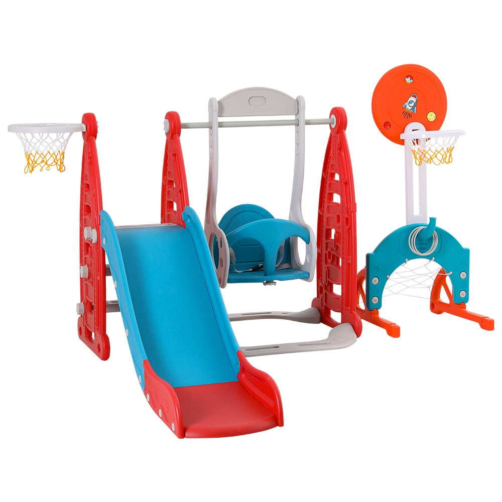 Keezi Kids Slide Swing Set Basketball Hoop Rings Football Outdoor Toys 140cm Red 3