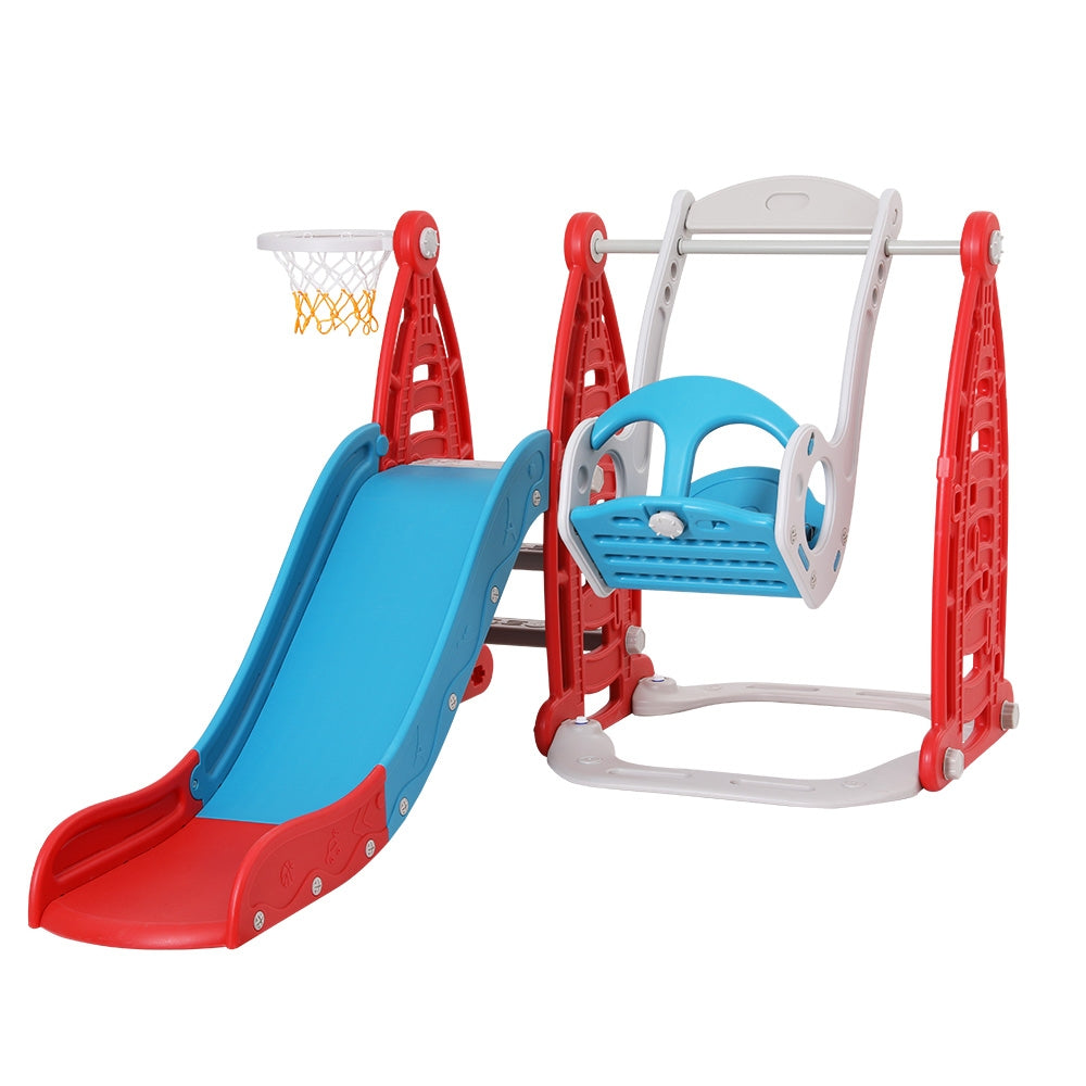 Keezi Kids Slide Swing Set Basketball Hoop Rings Football Outdoor Toys 140cm Red 4