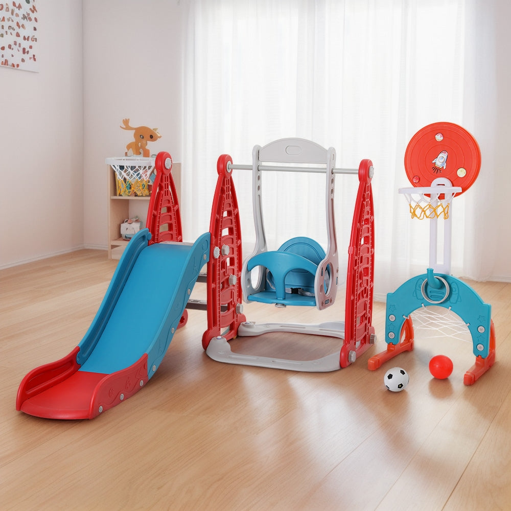 Keezi Kids Slide Swing Set Basketball Hoop Rings Football Outdoor Toys 140cm Red 5