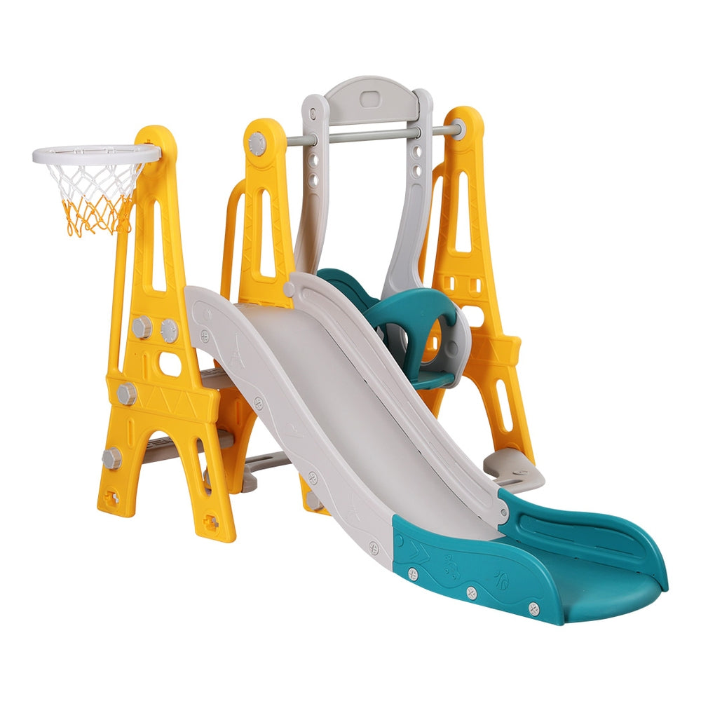 Keezi Kids Slide Swing Set Basketball Outdoor Toys Adjustable Height 140cm Green 3