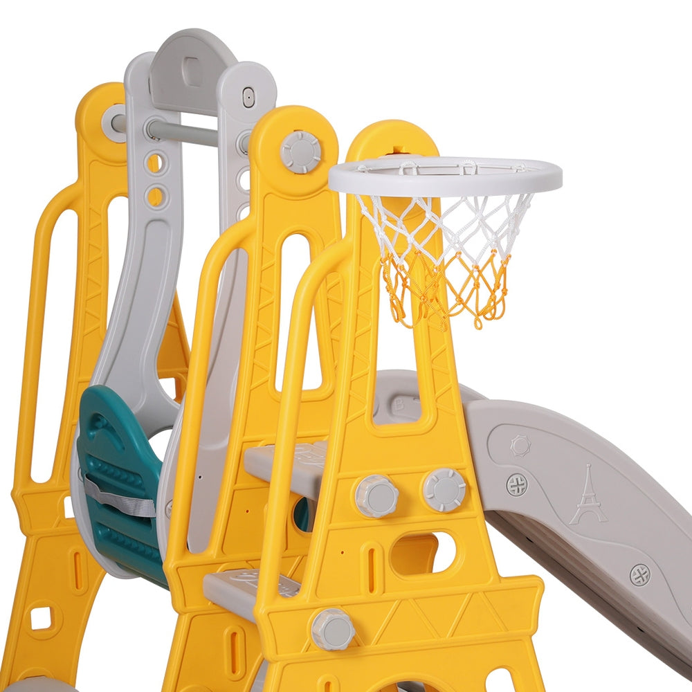 Keezi Kids Slide Swing Set Basketball Outdoor Toys Adjustable Height 140cm Green 4