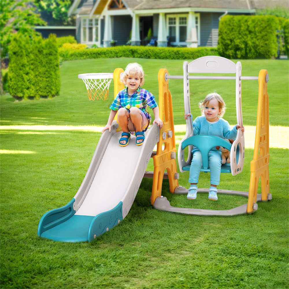 Keezi Kids Slide Swing Set Basketball Outdoor Toys Adjustable Height 140cm Green 7