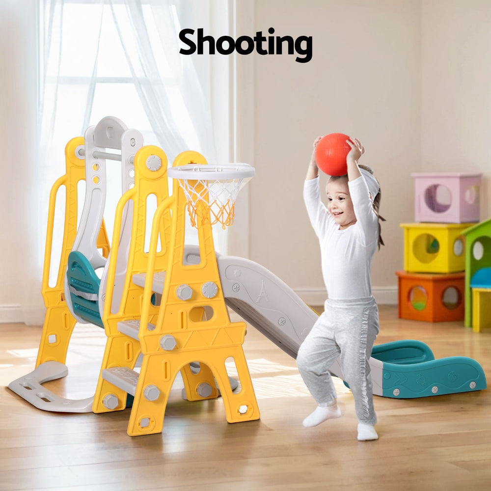 Keezi Kids Slide Swing Set Basketball Outdoor Toys Adjustable Height 140cm Green 5