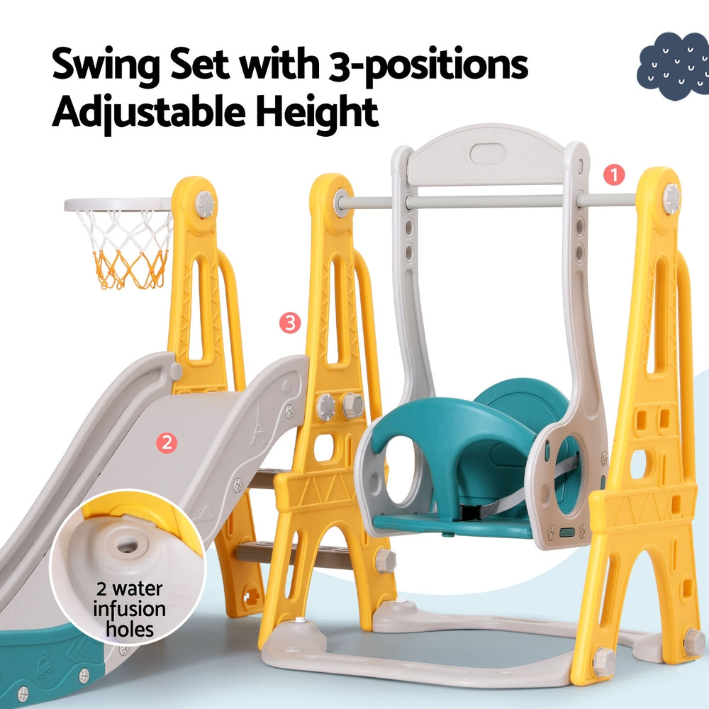 Keezi Kids Slide Swing Set Basketball Outdoor Toys Adjustable Height 140cm Green 6