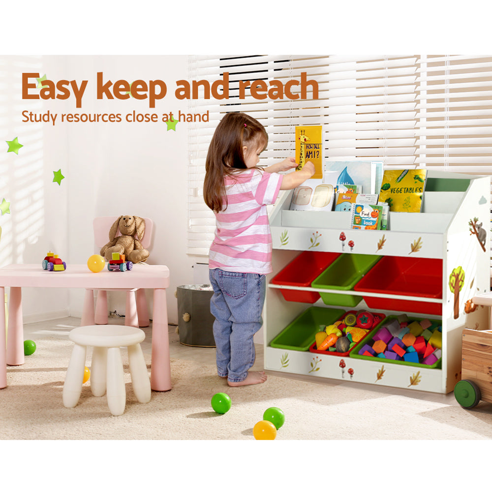 Keezi 3 Tiers Kids Bookshelf Storage Children Bookcase Toy Box Organiser Rack 6 Bins 4