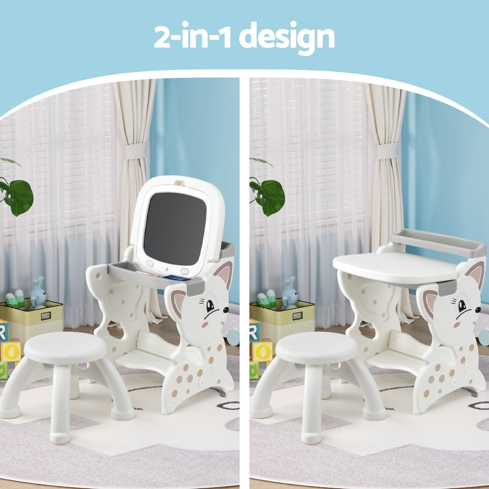 Keezi Kids Table and Chair Set 2 in 1 Easel Desk Stool w/ LCD Writing Tablet 3
