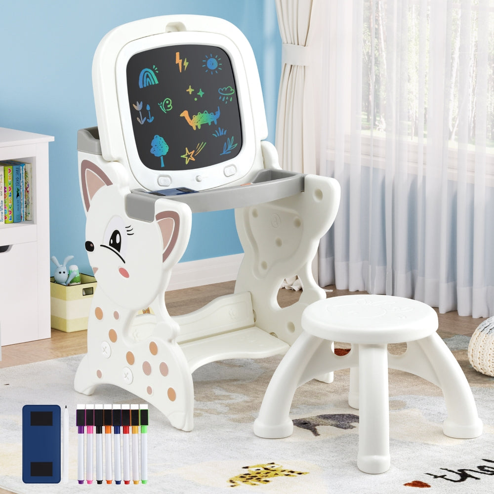 Keezi Kids Table and Chair Set 2 in 1 Easel Desk Stool w/ LCD Writing Tablet 6