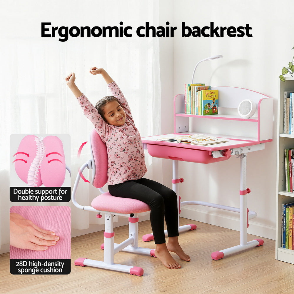 Keezi Kids Study Desk Chair Set Adjustable Ergonomic Table LED Lamp Pink 6