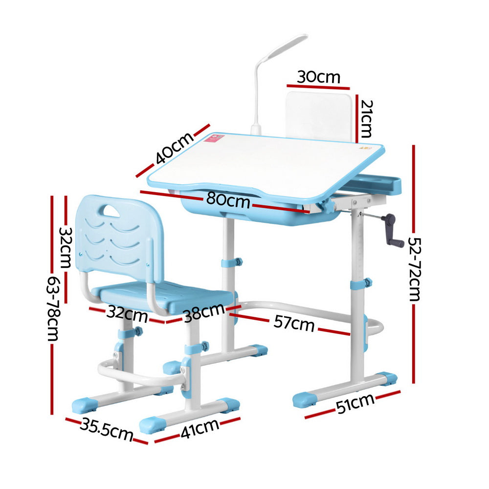 Keezi Kids Table and Chair Set Adjustable Study Desk w/ LED Lamp Reading Blue 3