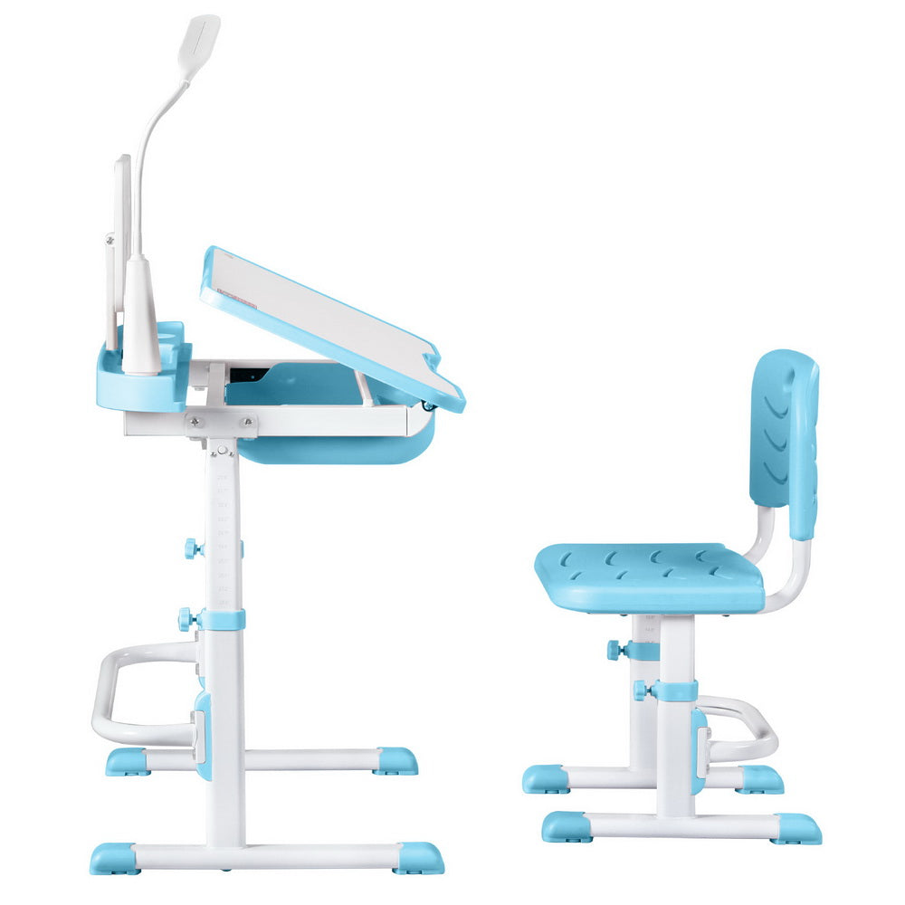 Keezi Kids Table and Chair Set Adjustable Study Desk w/ LED Lamp Reading Blue 4