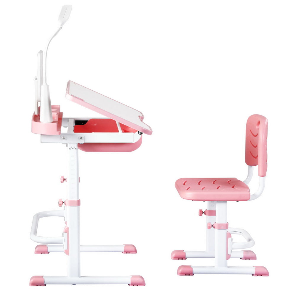 Keezi Kids Table and Chair Set Adjustable Study Desk w/ LED Lamp Reading Pink 3