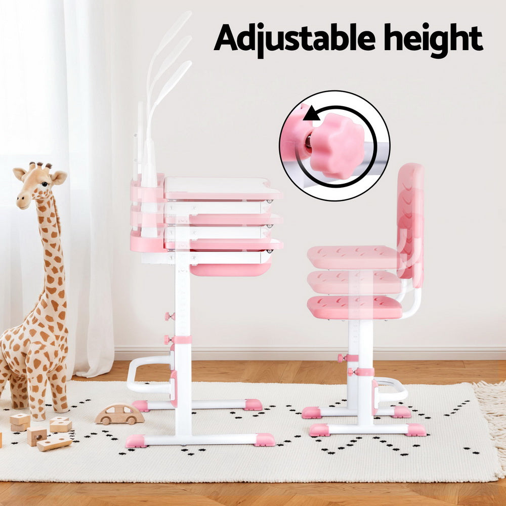 Keezi Kids Table and Chair Set Adjustable Study Desk w/ LED Lamp Reading Pink 4
