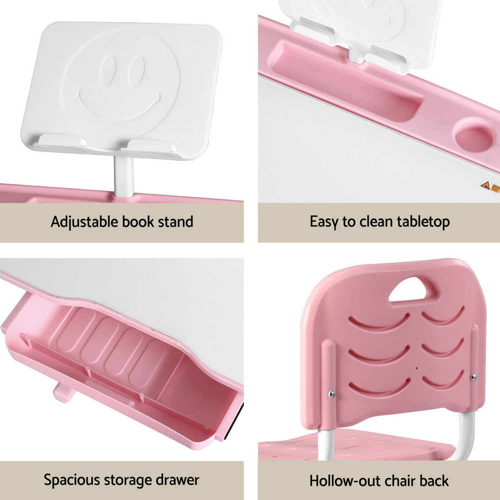 Keezi Kids Table and Chair Set Adjustable Study Desk w/ LED Lamp Reading Pink 6