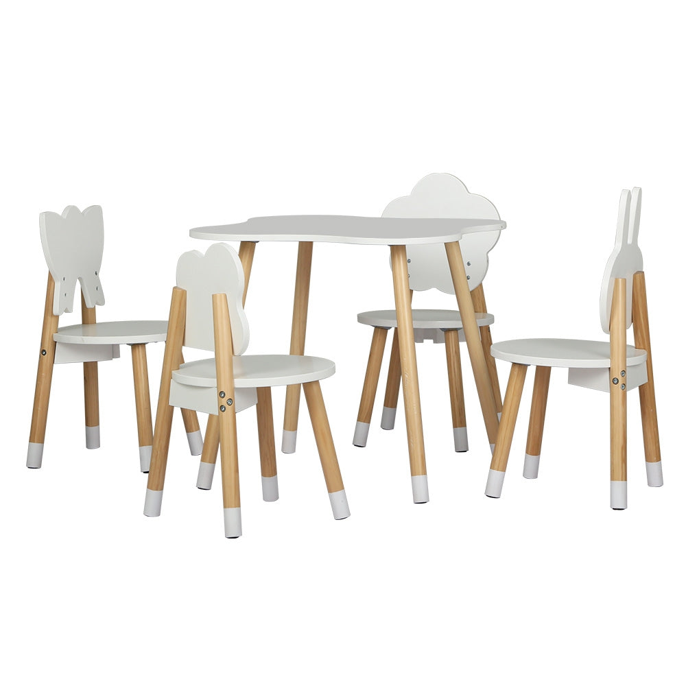 Keezi 5PCS Kids Table and Chairs Set Children Activity Study Play Desk White 7
