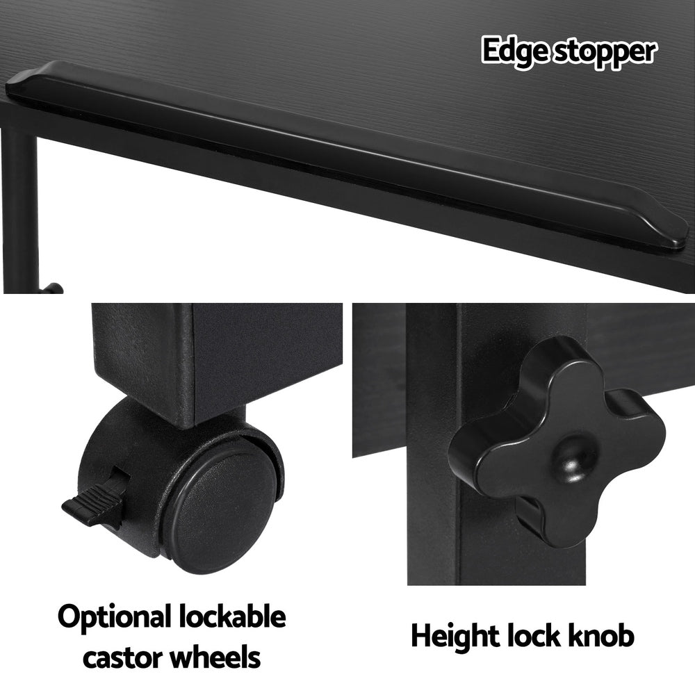 Artiss Laptop Desk Table Height Adjustable Wooden Bed Side Tables 80CM Black 6